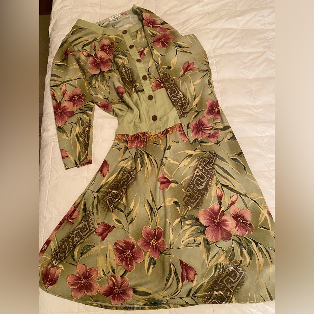 Paradiso Women's 2PC Set Blouse & Skirt Floral Size OX, (plus size), Vtg 90s